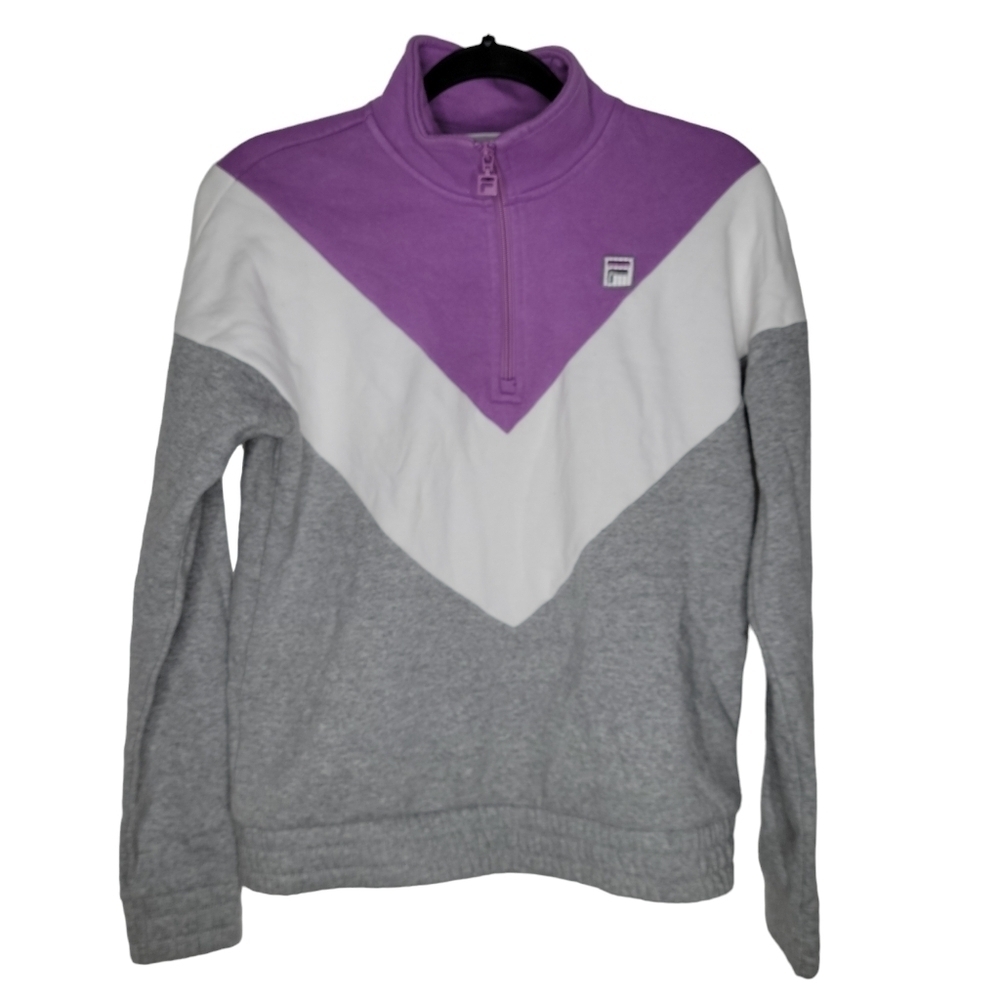 Fila Women's Small Pullover Gray Lavender and White 1/4 Zip Fleece Lined